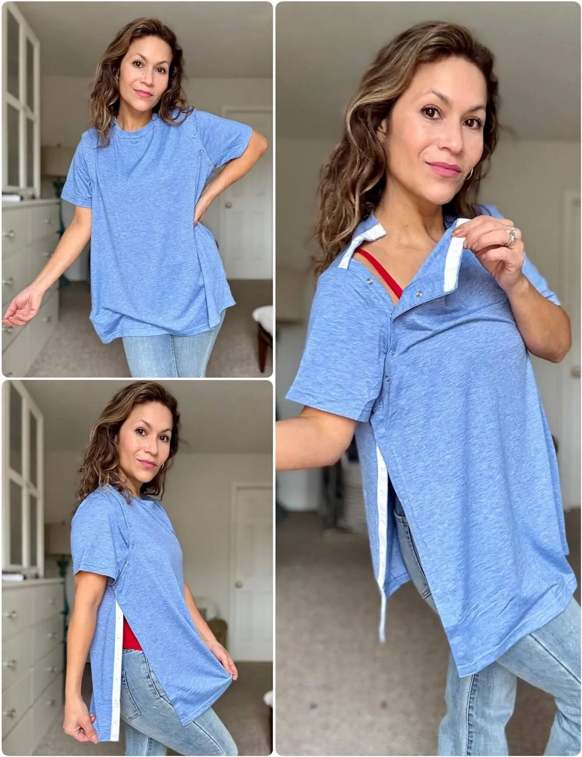 Deyeek Shoulder Surgery Shirts for Women Full Tear Away 2 Side Snaps Chemo Port Post Rotator Cuff Surgery Recovery Clothing