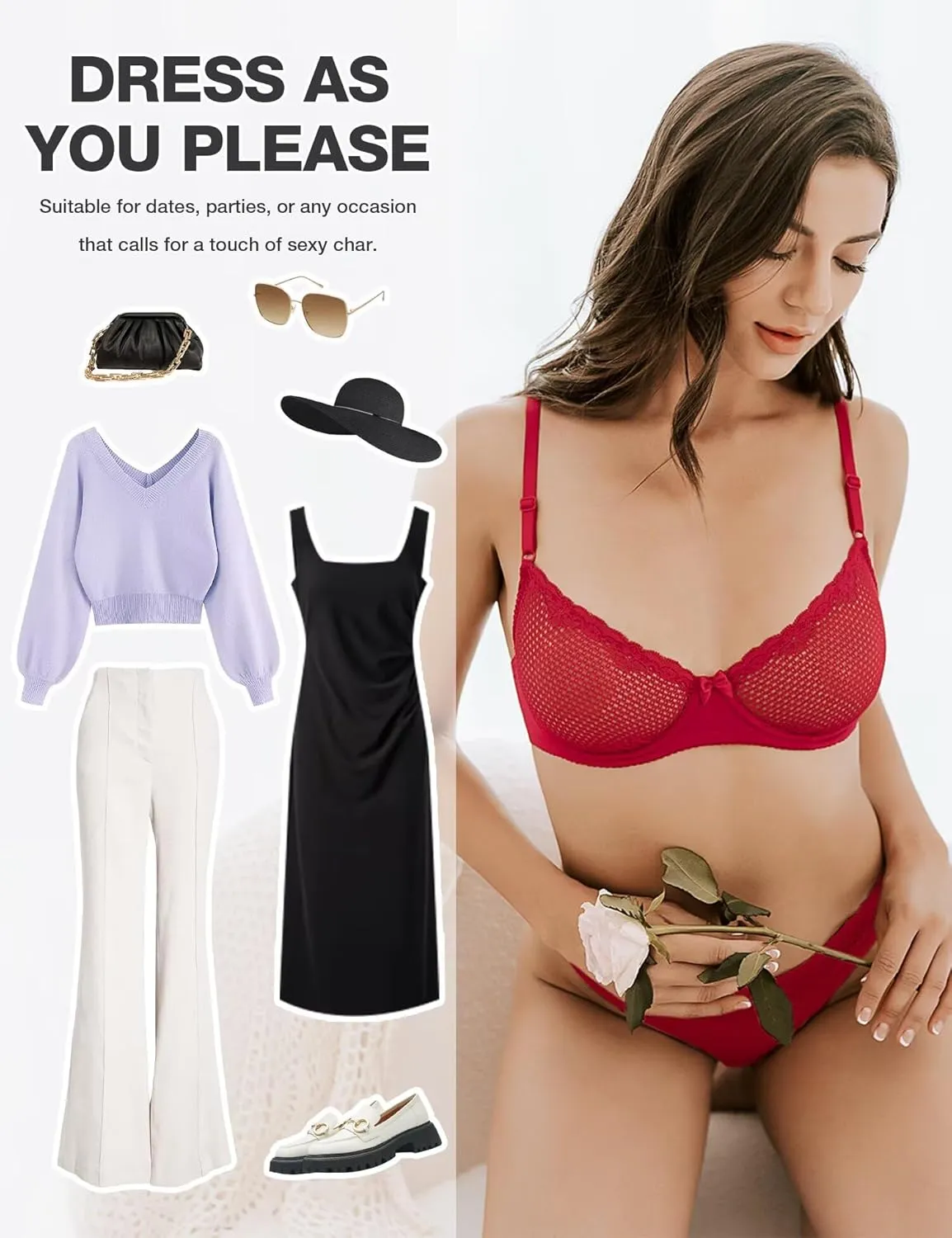 Deyllo Women's Sexy Lace Balconette Bra See Through Demi Unlined Bras Mesh Sheer Underwire