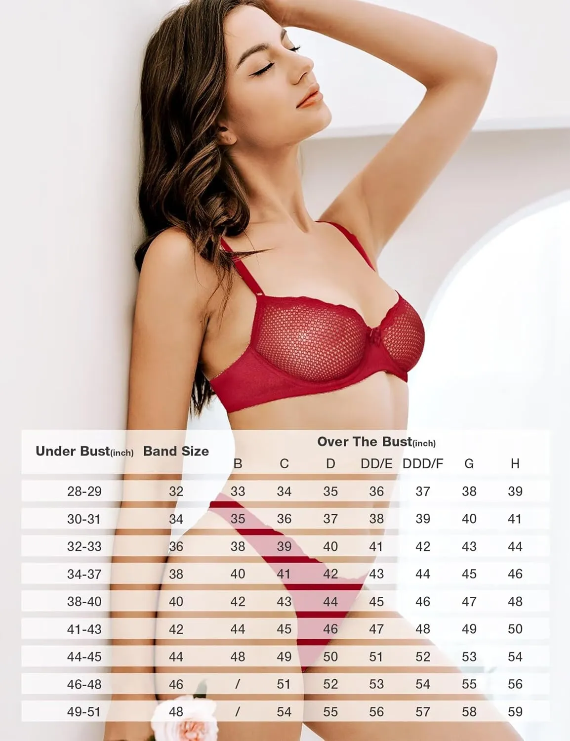 Deyllo Women's Sexy Lace Balconette Bra See Through Demi Unlined Bras Mesh Sheer Underwire
