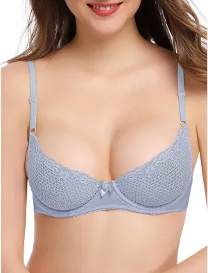 Deyllo Women's Sexy Lace Balconette Bra See Through Demi Unlined Bras Mesh Sheer Underwire