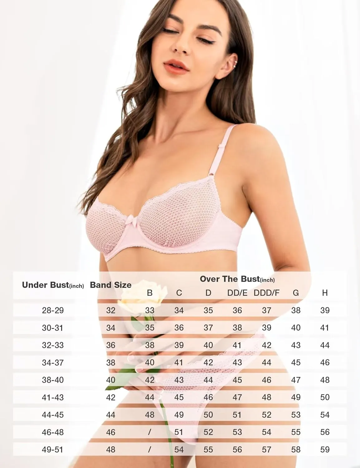 Deyllo Women's Sexy Lace Balconette Bra See Through Demi Unlined Bras Mesh Sheer Underwire