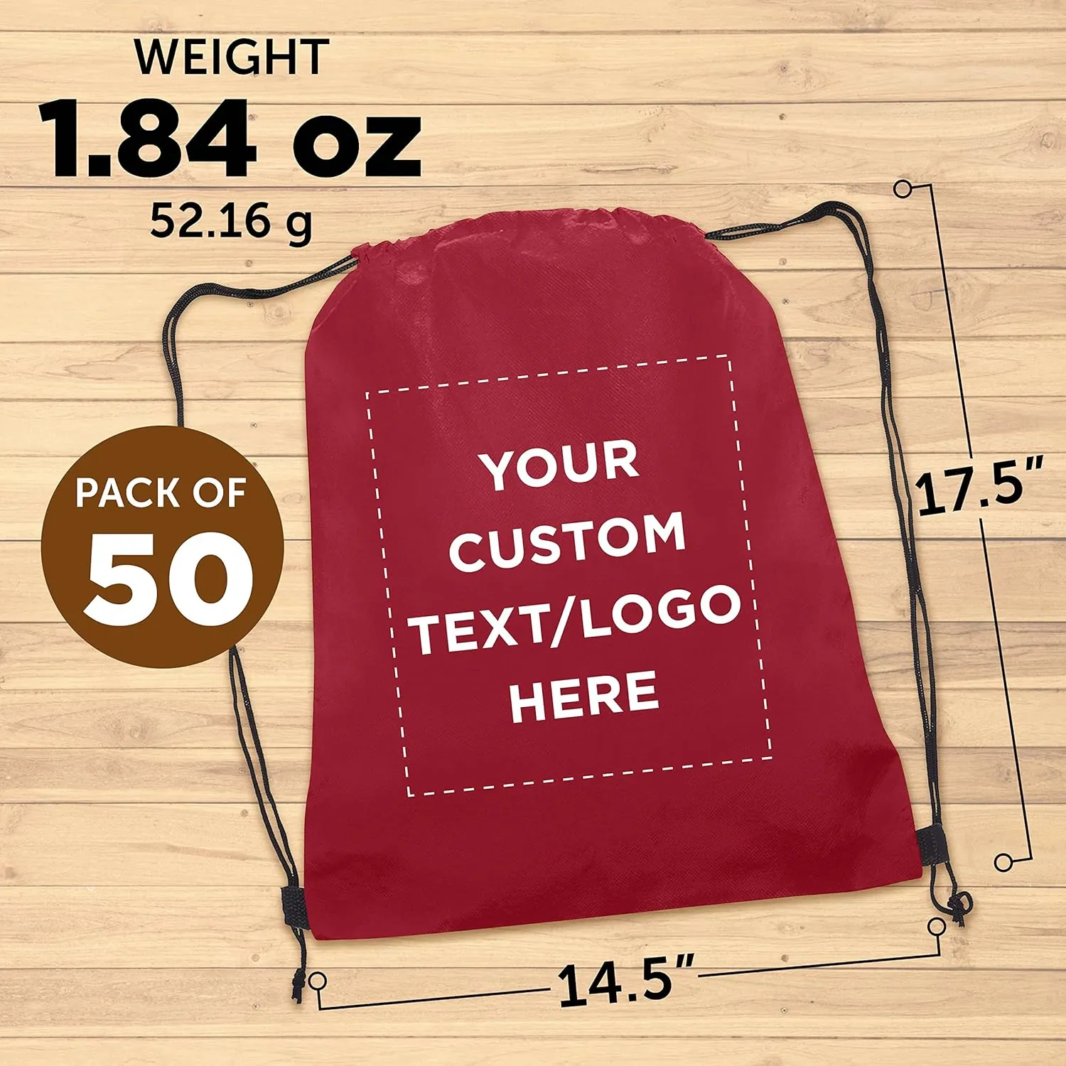 DISCOUNT PROMOS Custom Non-Woven Drawstring Backpacks Set of 50, Personalized Bulk Pack - Bring Everywhere You Go, Great for Travelling, Gym and for Everyday Use - Burgundy