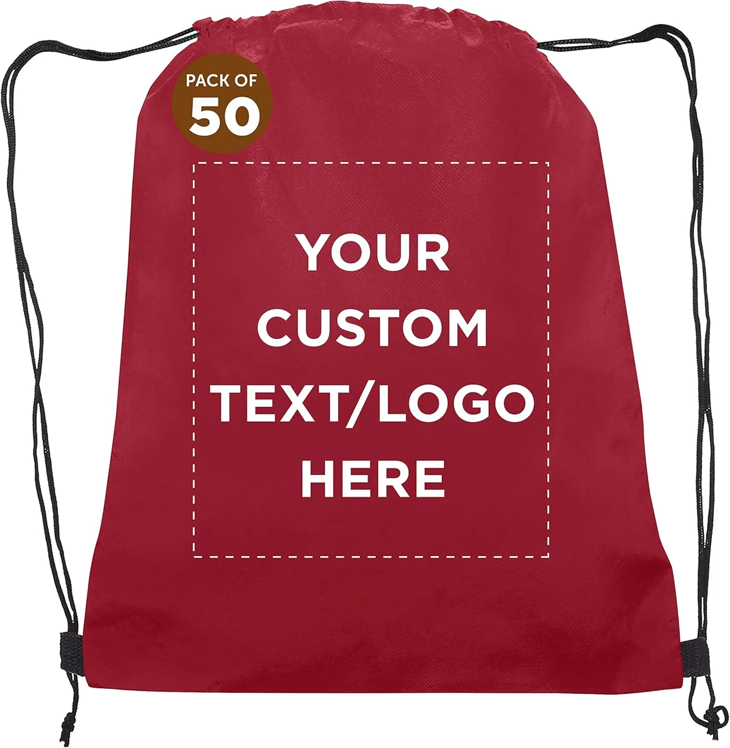 DISCOUNT PROMOS Custom Non-Woven Drawstring Backpacks Set of 50, Personalized Bulk Pack - Bring Everywhere You Go, Great for Travelling, Gym and for Everyday Use - Burgundy
