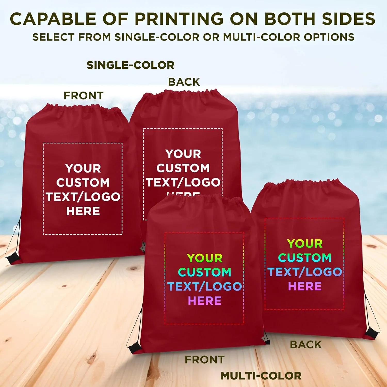 DISCOUNT PROMOS Custom Non-Woven Drawstring Backpacks Set of 50, Personalized Bulk Pack - Bring Everywhere You Go, Great for Travelling, Gym and for Everyday Use - Burgundy