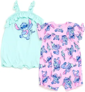 Disney Junior Baby Girls 2 Pack Rompers Newborn to Infant Sizes (Newborn - 24 Months)