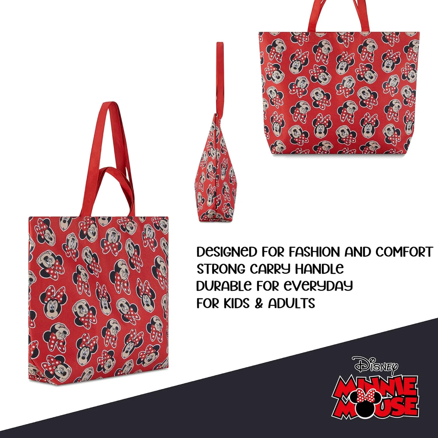 Disney Mickey and Minnie Mouse Canvas Tote bag - Girls, Boys, Teens, Adults - All Over Print Iconic Single Handle