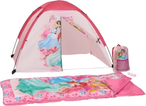 Disney Princess Kids Camp Set - Tent, Backpack, Sleeping Bag and Flashlight - 4 Piece Indoor/Outdoor Princess Kids Set,Multi,D-4SLGFL20PRN