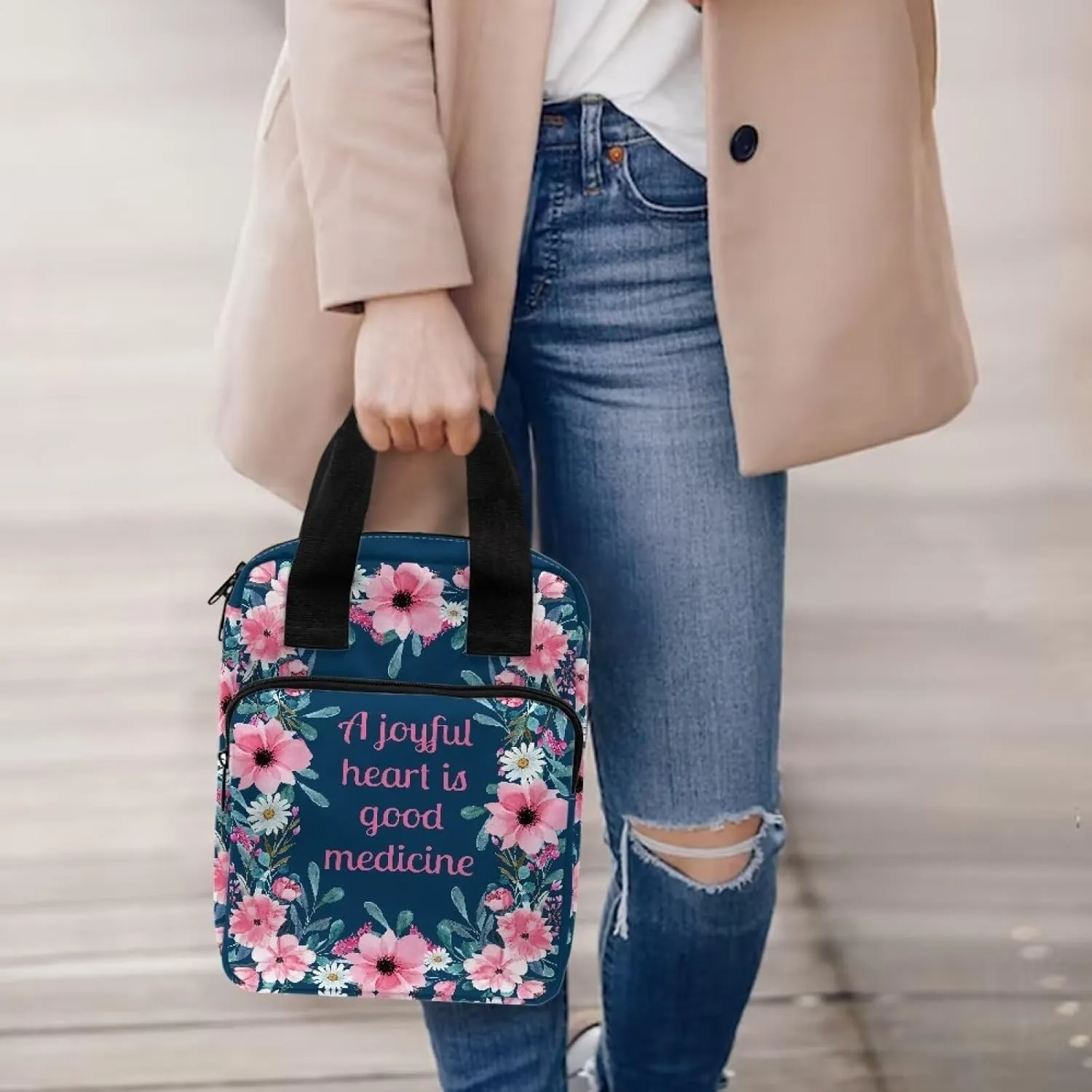 Dolyues Bible Proverbs Bible Cover Bible Cover for Women Floral Bible Holder Bible Bag Bible Carrying Case with Pockets for Bible Study Suppliers-A Joyful Heart is Good