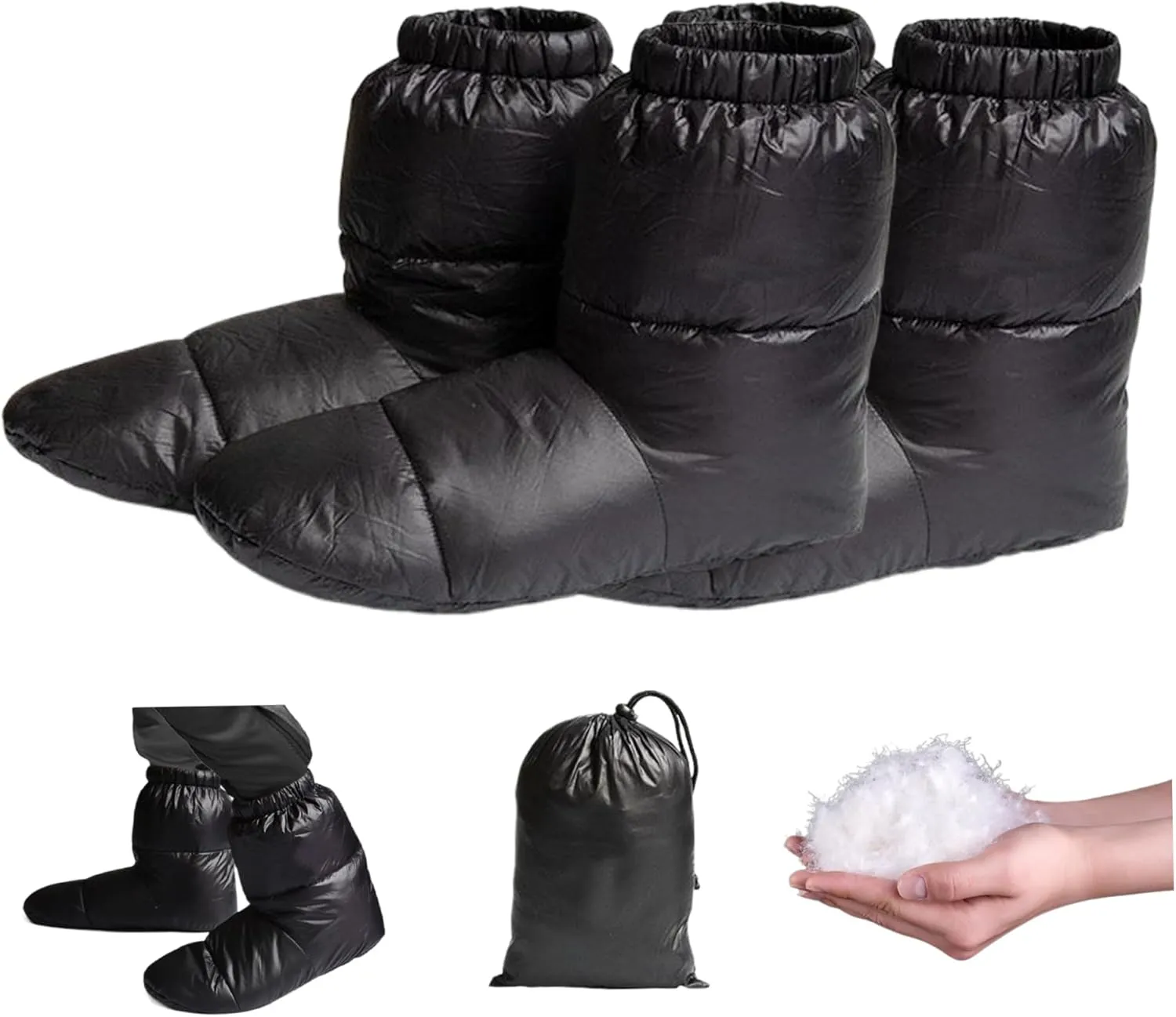 Down Booties Warm Socks for Men & Women, 1 Pair Ultralight Winter Down Booties Socks with Storage Bag, Windproof Camping Sleeping Sock, Cozy Foot Warmer for Camping(M)