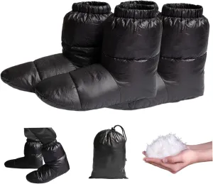 Down Booties Warm Socks for Men & Women, 1 Pair Ultralight Winter Down Booties Socks with Storage Bag, Windproof Camping Sleeping Sock, Cozy Foot Warmer for Camping(M)