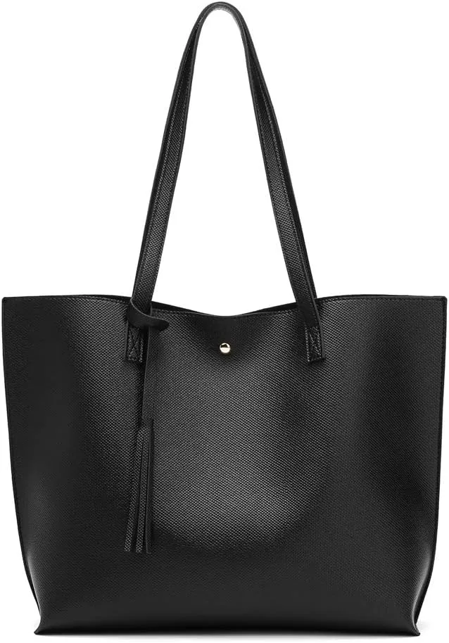 Dreubea Women's Soft Faux Leather Tote Shoulder Bag from, Big Capacity Tassel Handbag