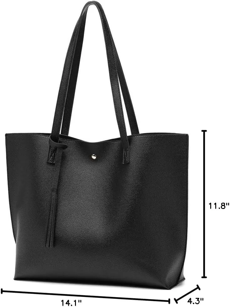 Dreubea Women's Soft Faux Leather Tote Shoulder Bag from, Big Capacity Tassel Handbag