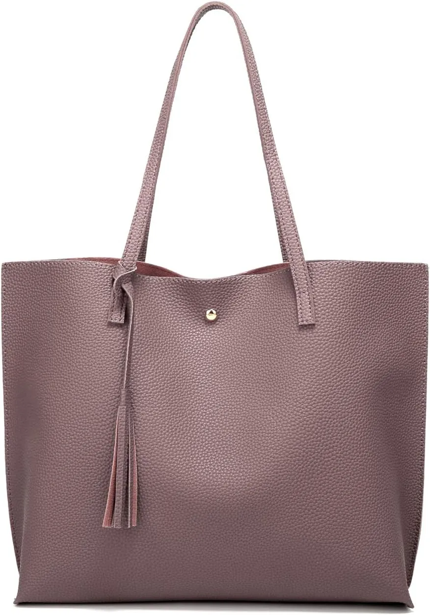 Dreubea Women's Soft Faux Leather Tote Shoulder Bag from, Big Capacity Tassel Handbag