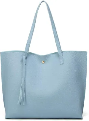 Dreubea Women's Soft Faux Leather Tote Shoulder Bag from, Big Capacity Tassel Handbag