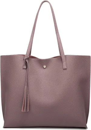 Dreubea Women's Soft Faux Leather Tote Shoulder Bag from, Big Capacity Tassel Handbag