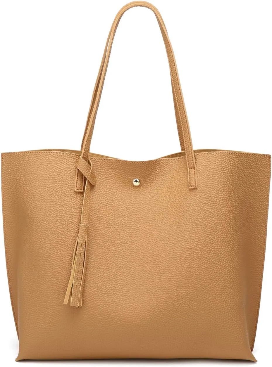 Dreubea Women's Soft Faux Leather Tote Shoulder Bag from, Big Capacity Tassel Handbag
