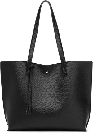 Dreubea Women's Soft Faux Leather Tote Shoulder Bag from, Big Capacity Tassel Handbag