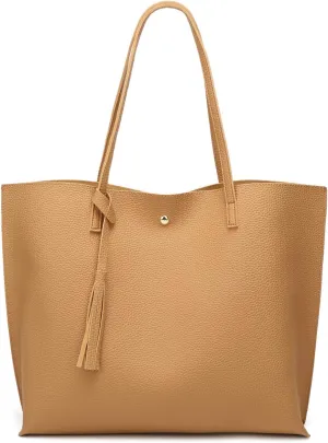 Dreubea Women's Soft Faux Leather Tote Shoulder Bag from, Big Capacity Tassel Handbag