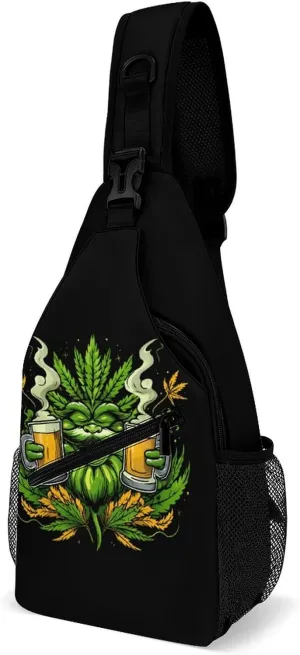 Drink Weed Funny Crossbody Sling Bag Novelty Chest Bags Shoulder Backpack For Travel Hiking 15×8×4 Inches