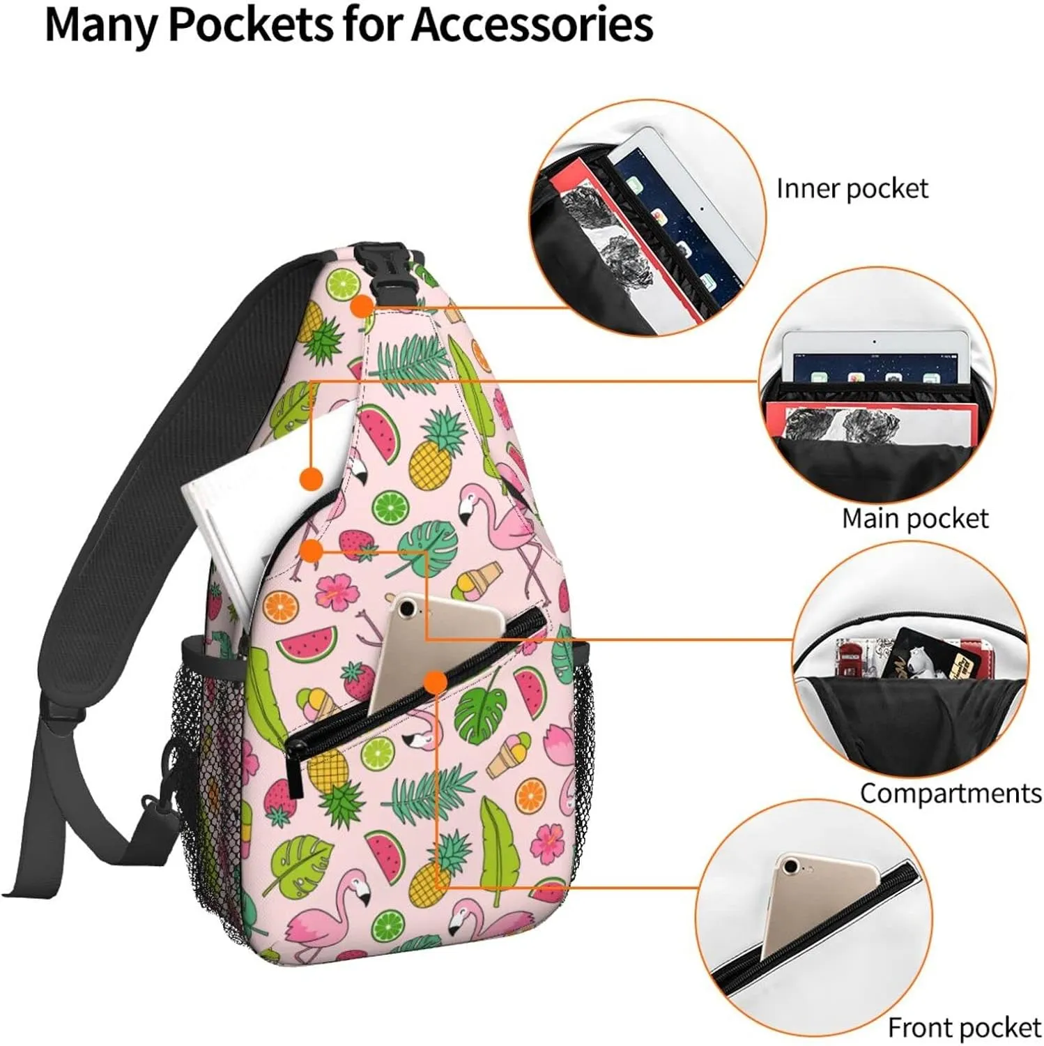 Dujiea Crossbody Backpack For Men Women Sling Bag, Cartoon Candy Flamingo Chest Bag Shoulder Bag Lightweight One Strap Backpack Multipurpose Travel Hiking Daypack