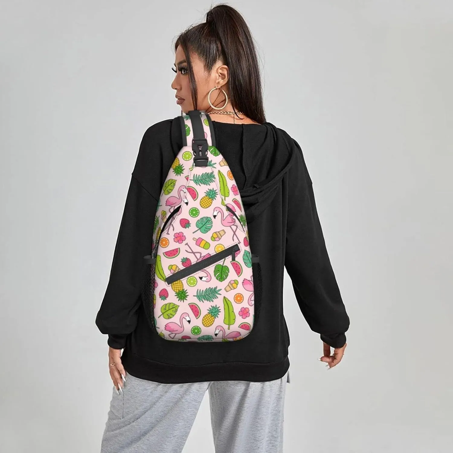Dujiea Crossbody Backpack For Men Women Sling Bag, Cartoon Candy Flamingo Chest Bag Shoulder Bag Lightweight One Strap Backpack Multipurpose Travel Hiking Daypack