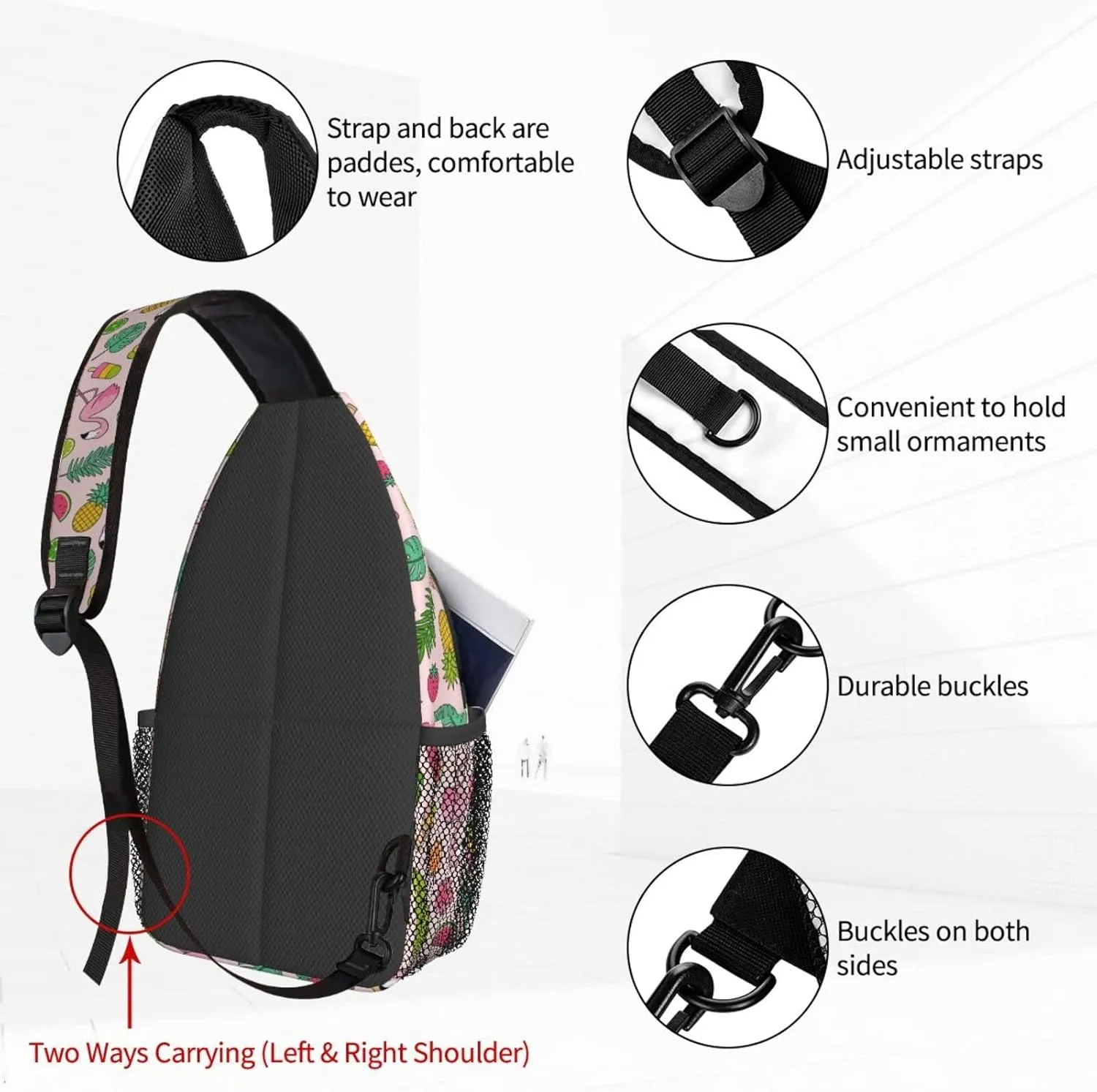 Dujiea Crossbody Backpack For Men Women Sling Bag, Cartoon Candy Flamingo Chest Bag Shoulder Bag Lightweight One Strap Backpack Multipurpose Travel Hiking Daypack