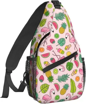 Dujiea Crossbody Backpack For Men Women Sling Bag, Cartoon Candy Flamingo Chest Bag Shoulder Bag Lightweight One Strap Backpack Multipurpose Travel Hiking Daypack