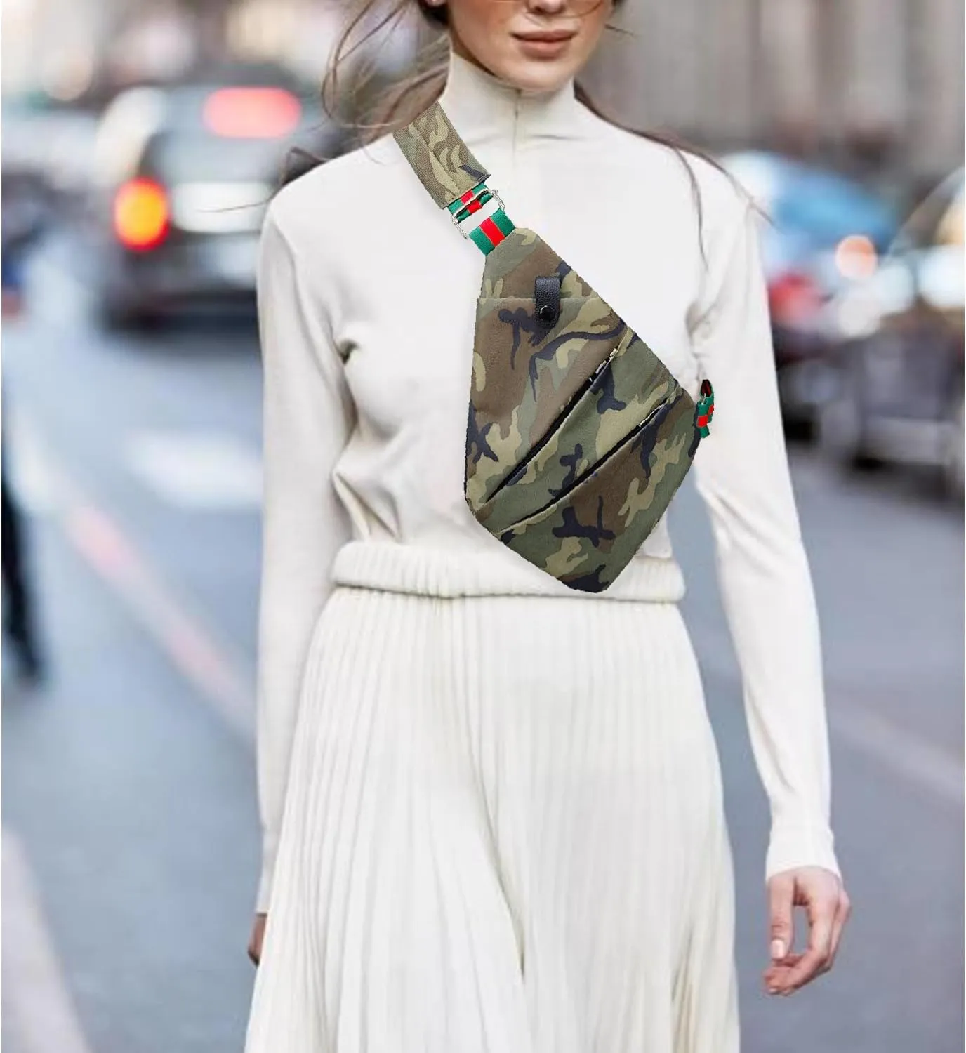 Dyalsa Small Sling Bag for Women, Canvas Fanny Pack Crossbody Bags Camouflage Chest Bag With Strap