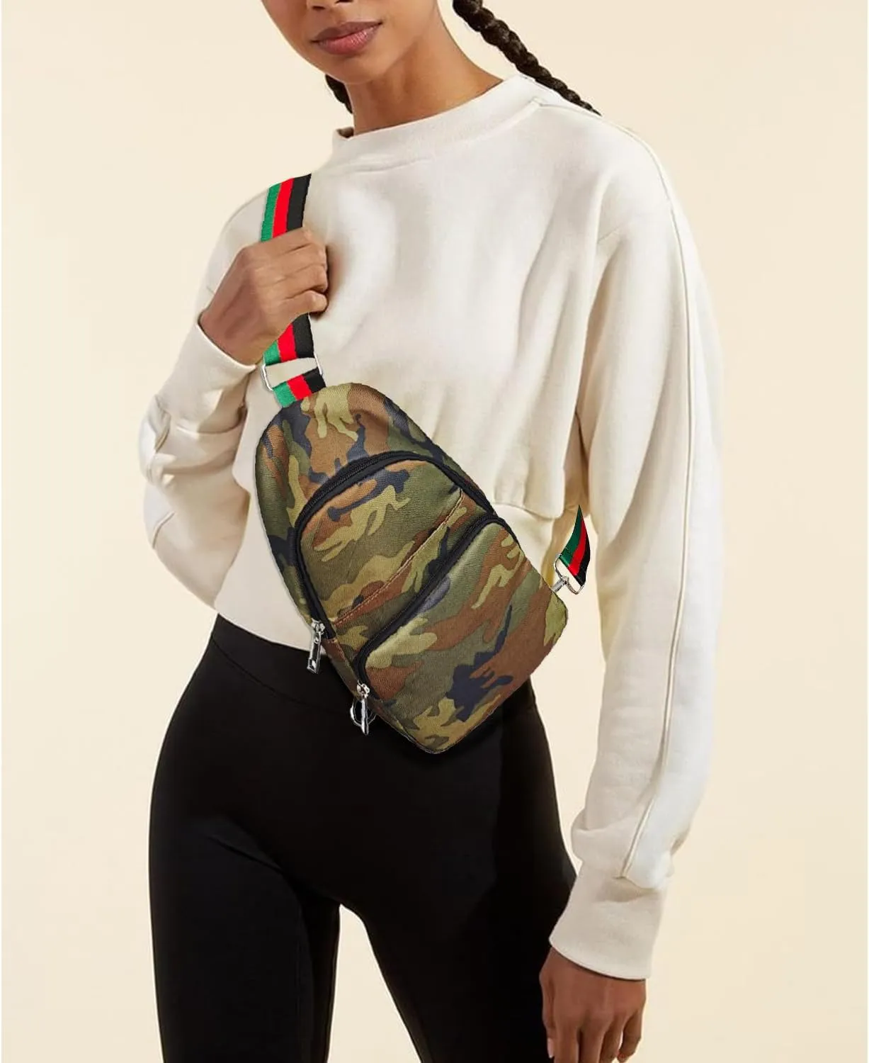Dyalsa Small Sling Bag for Women, Canvas Fanny Pack Crossbody Bags Camouflage Chest Bag With Strap