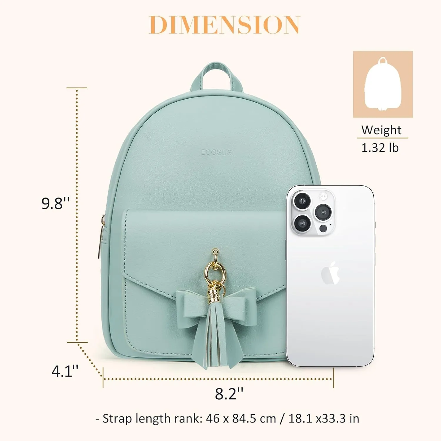 ECOSUSI Mini Backpack for Women Girls Cute Bowknot Small Backpack Purse Ladies Leather Bookbag Satchel Bag, with Charm Tassel