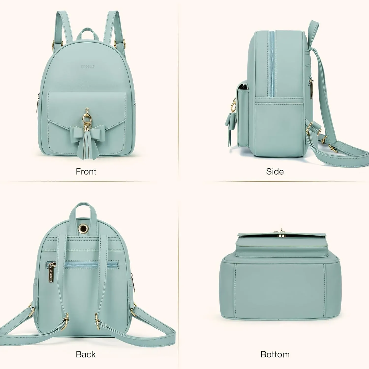 ECOSUSI Mini Backpack for Women Girls Cute Bowknot Small Backpack Purse Ladies Leather Bookbag Satchel Bag, with Charm Tassel