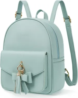 ECOSUSI Mini Backpack for Women Girls Cute Bowknot Small Backpack Purse Ladies Leather Bookbag Satchel Bag, with Charm Tassel