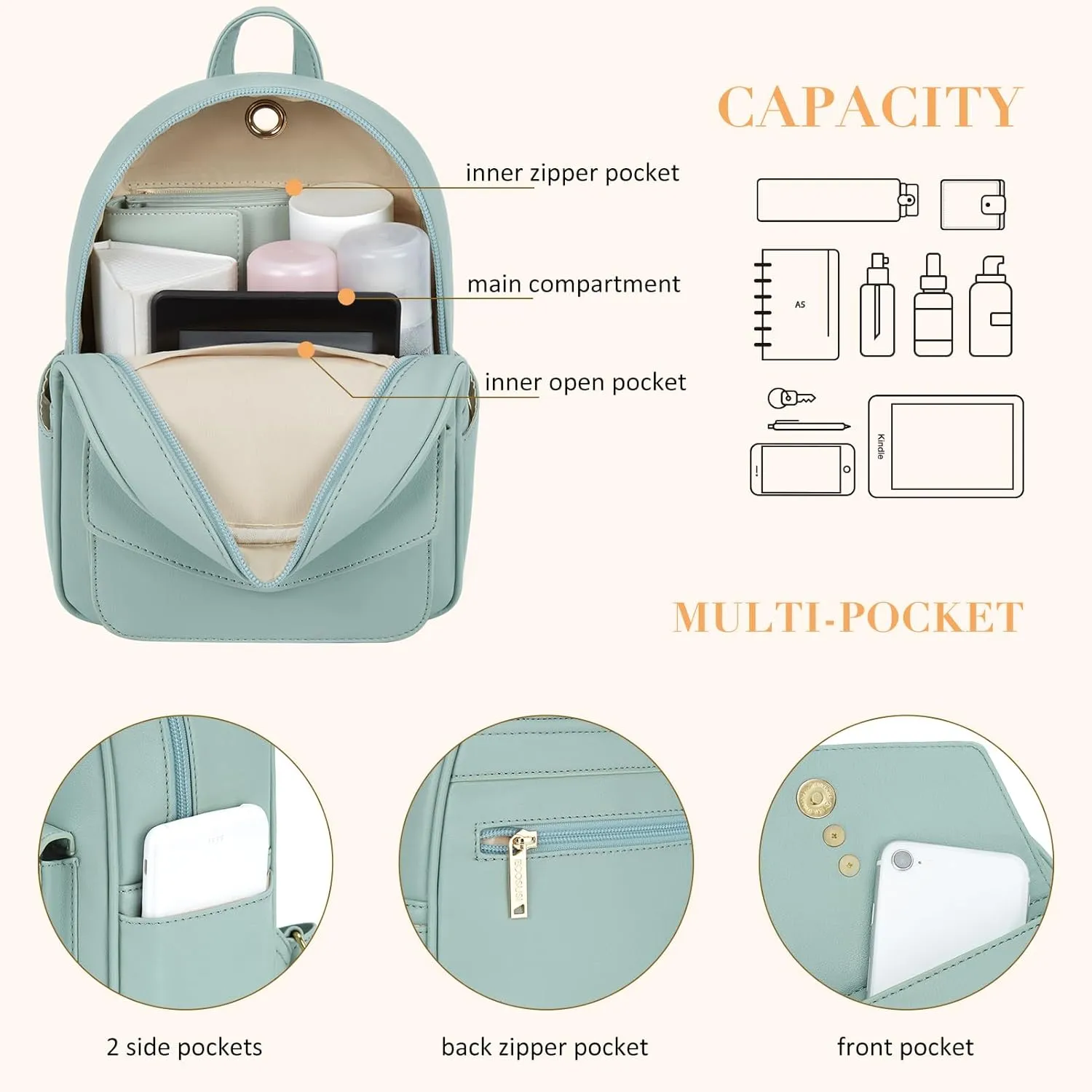 ECOSUSI Mini Backpack for Women Girls Cute Bowknot Small Backpack Purse Ladies Leather Bookbag Satchel Bag, with Charm Tassel
