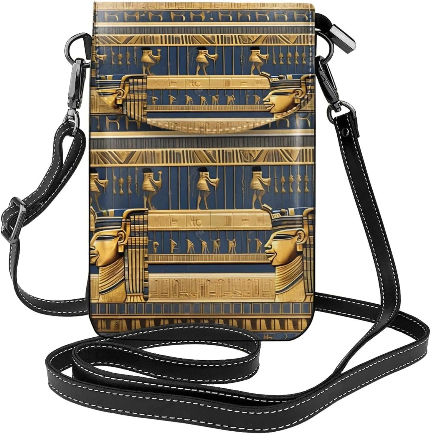 Egyptian Pharaonic Frescoes Crossbody Bag, Leather Crossbody Flap Mobile Phone Bag.# Fashion Tassel Wallet Designed For Women.