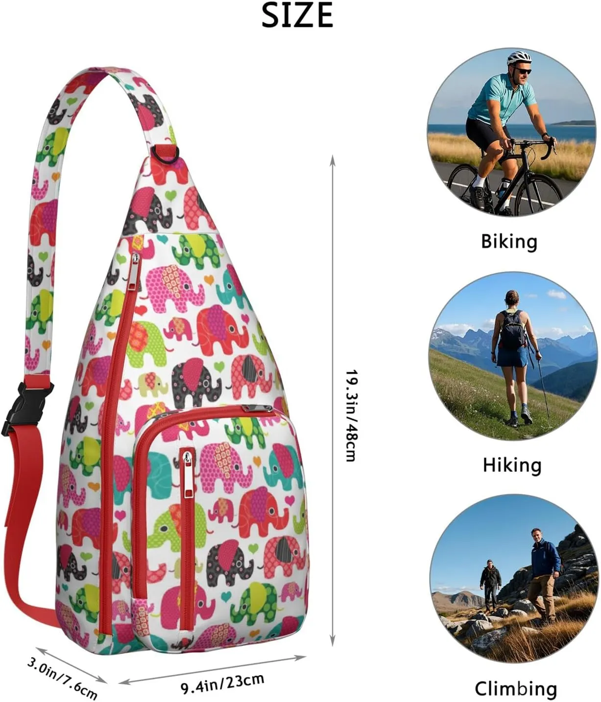 Elephant Crossbody Bag Daypack for Women Men Lightweight Waterproof Sling Bag Backpack Hiking Cycling