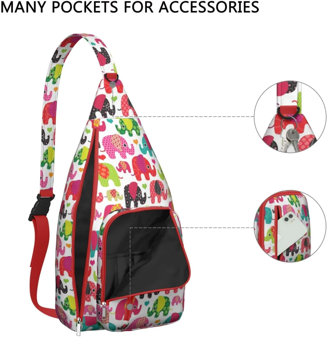 Elephant Crossbody Bag Daypack for Women Men Lightweight Waterproof Sling Bag Backpack Hiking Cycling