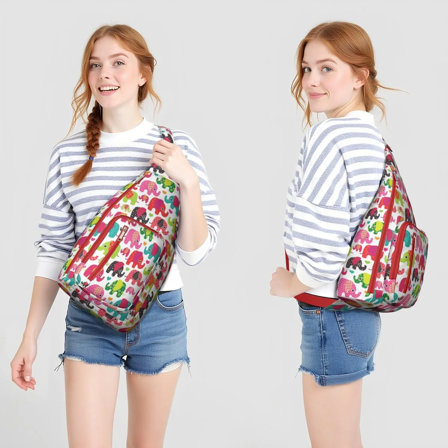 Elephant Crossbody Bag Daypack for Women Men Lightweight Waterproof Sling Bag Backpack Hiking Cycling