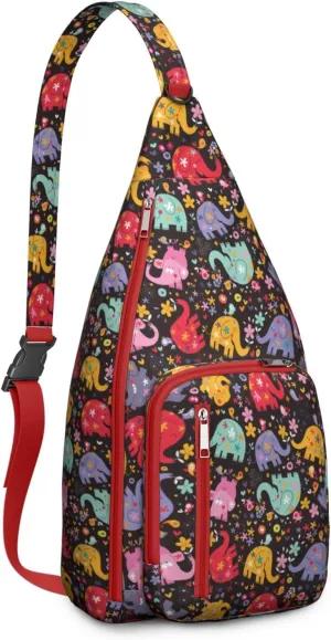 Elephants Birds Flowers Crossbody Bag Daypack for Women Men Lightweight Waterproof Sling Bag Backpack Hiking Cycling