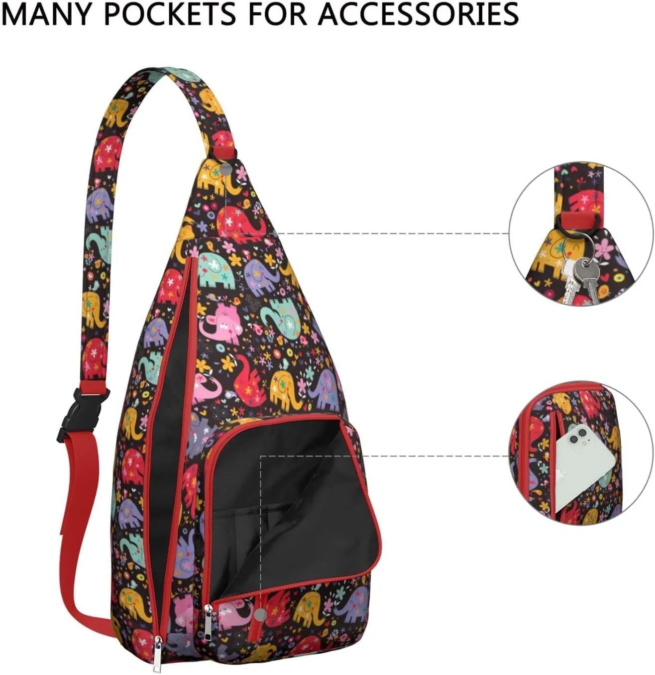 Elephants Birds Flowers Crossbody Bag Daypack for Women Men Lightweight Waterproof Sling Bag Backpack Hiking Cycling