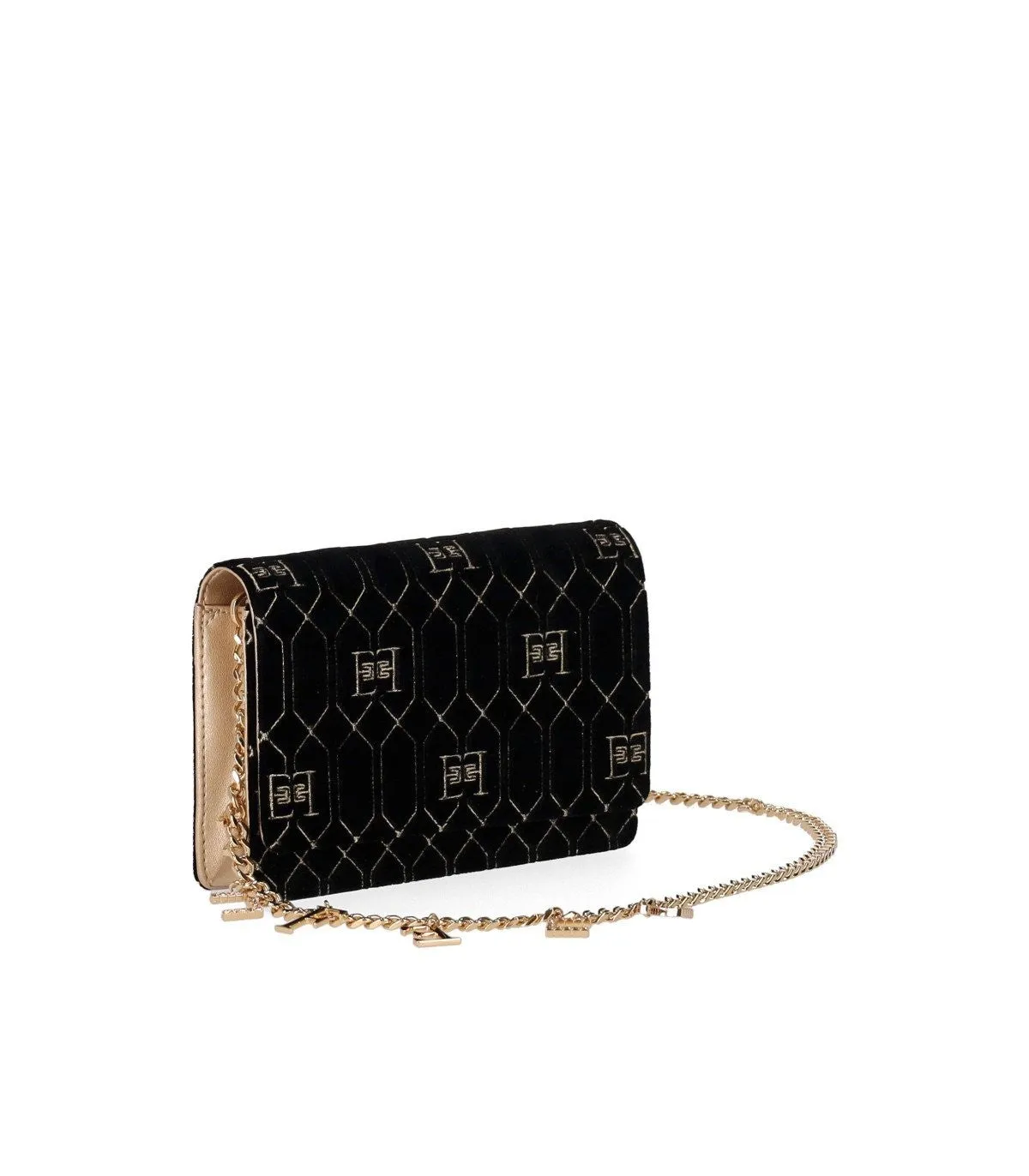Elisabetta Franchi Black Monogram Crossbody Bag With Charms