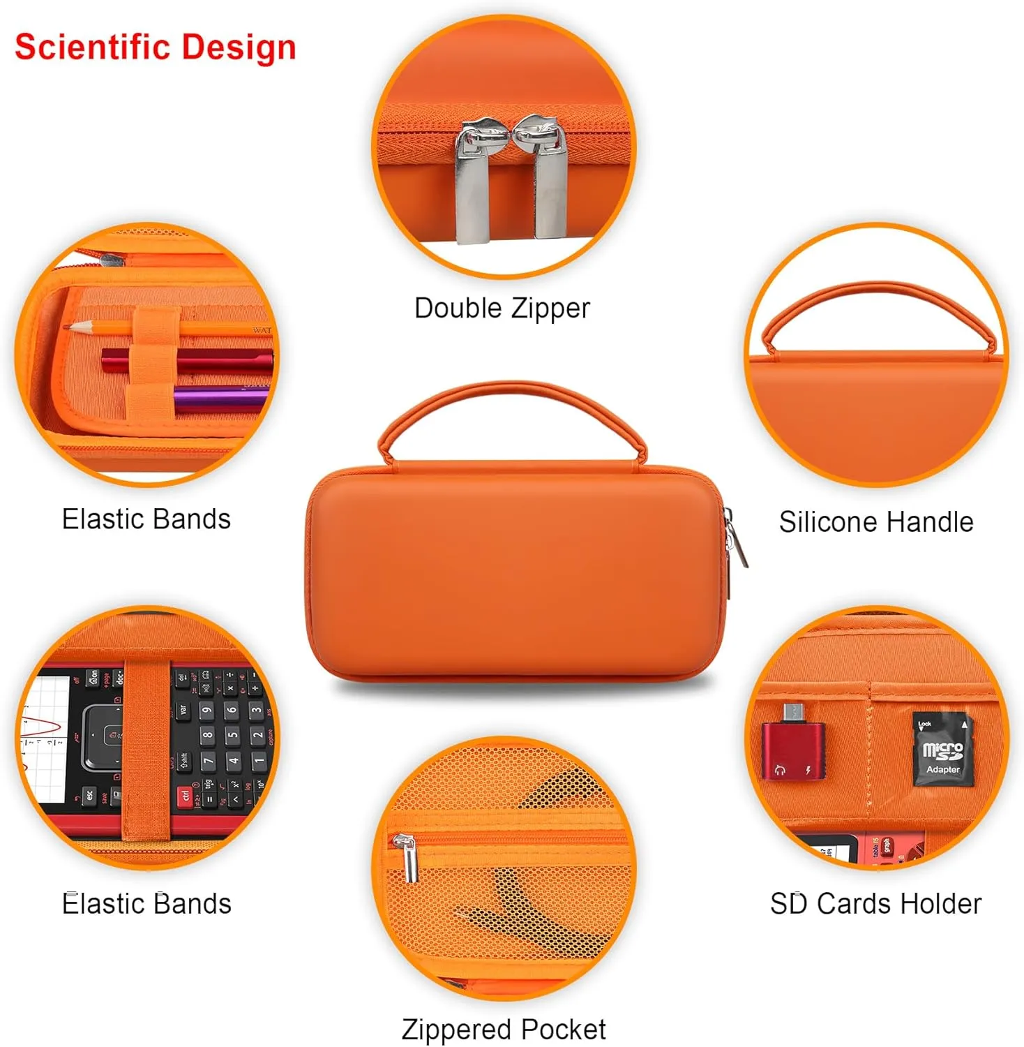 Elonbo Carrying Case for Texas Instruments TI-Nspire CX II CAS/TI-Nspire CX II/CX/CX CAS Color Graphing Calculator, Extra Zipped Pocket Fits Charging Cable Charger Manual, Orange