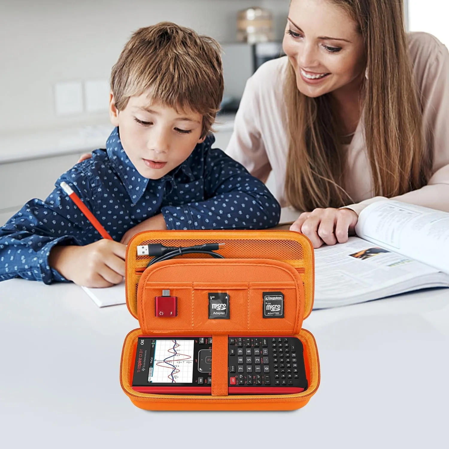 Elonbo Carrying Case for Texas Instruments TI-Nspire CX II CAS/TI-Nspire CX II/CX/CX CAS Color Graphing Calculator, Extra Zipped Pocket Fits Charging Cable Charger Manual, Orange