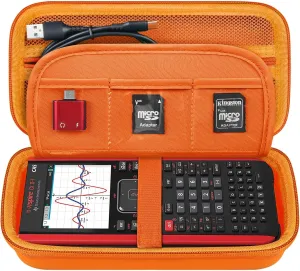 Elonbo Carrying Case for Texas Instruments TI-Nspire CX II CAS/TI-Nspire CX II/CX/CX CAS Color Graphing Calculator, Extra Zipped Pocket Fits Charging Cable Charger Manual, Orange