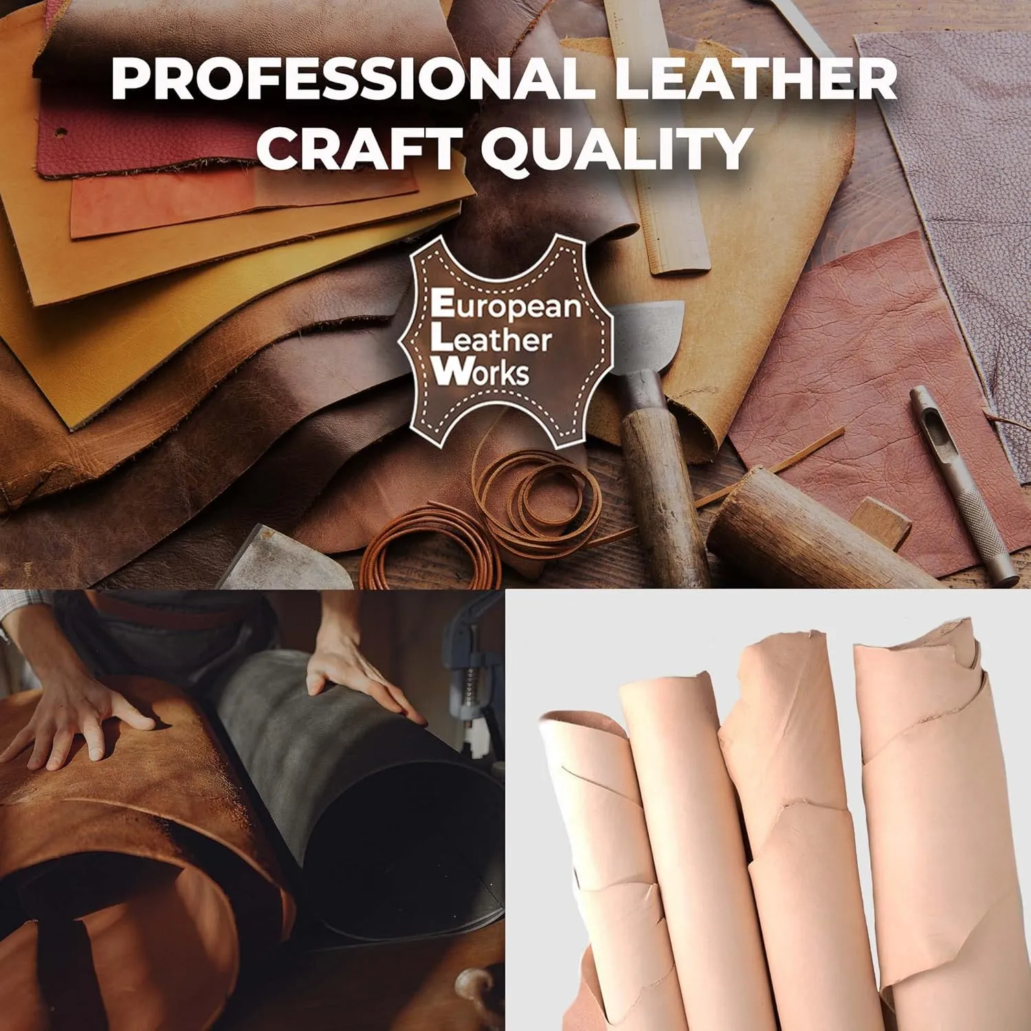 ELW 7-8 oz (2.8-3.2mm) Thickness Weight Pre-Cut 12"x24" Vegetable Tanned Leather Cowhide Grade AB Full Grain Leather for Tooling, Carving, Engraving, Molding, Embossing, Stamping, & Dyeing