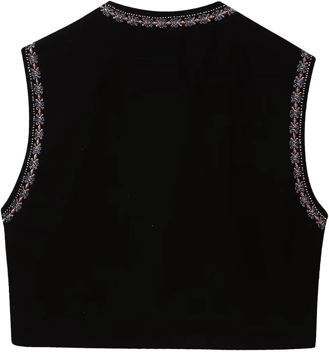Embroidered Floral Velvet Vest for Women Vintage Sleeveless Open Front Crop Cardigan Boho Style Waistcoat Jackets