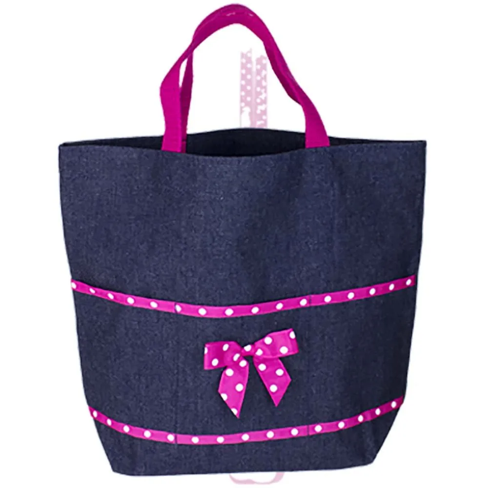Embroidered Hot Pink Denim Tote