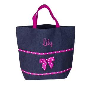 Embroidered Hot Pink Denim Tote