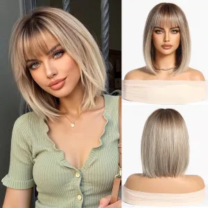 Esmee Short Straight Blonde Bob Wigs With Fringe Shoulder Length Wig Synthetic Ombre Wigs for Cosplay Daily & Party Use
