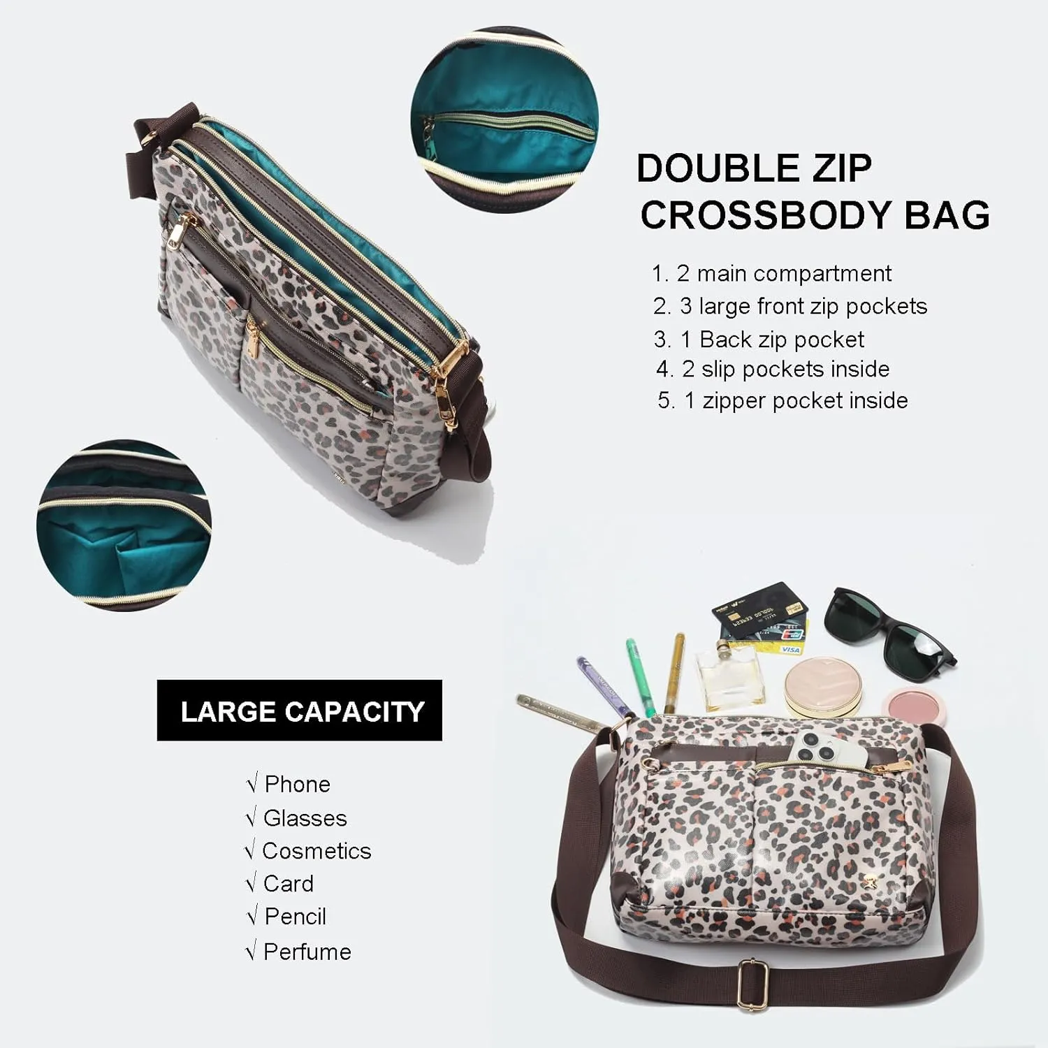 ESVAN Nylon Crossbody Bag For Women Waterproof Lightweight Casual Multi Pockets Shoulder Handbag Purse