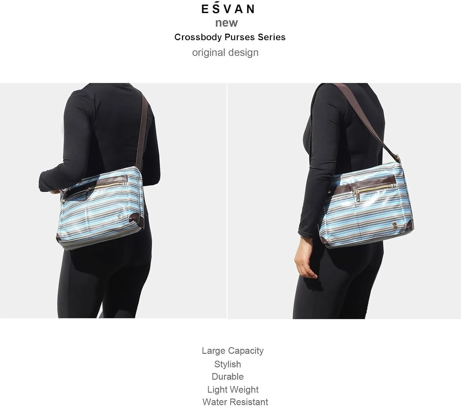 ESVAN Nylon Crossbody Bag For Women Waterproof Lightweight Casual Multi Pockets Shoulder Handbag Purse